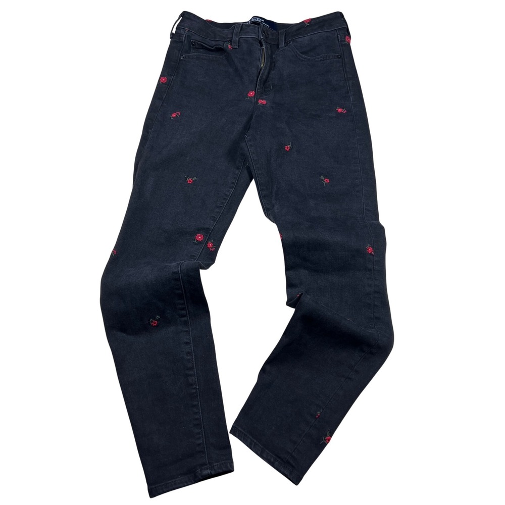 GAP High Rise Universal Leggings Womens 8/29 Black Embroidered Floral Slim Fit - Picture 8 of 15